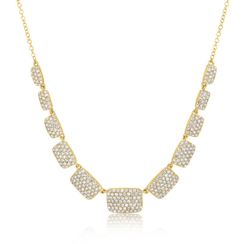 18kt yellow gold pave diamond rectangle station necklace on chain