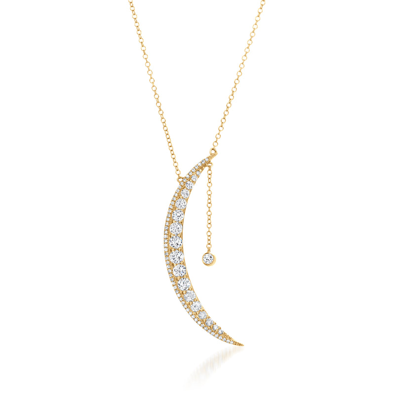 Diamond crescent moon pendant necklace in yellow gold