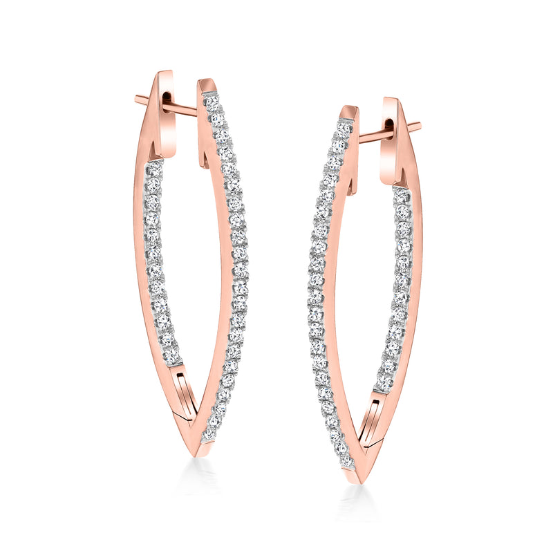 14kt rose gold marquise-shaped hoop earrings with inside-outside diamonds