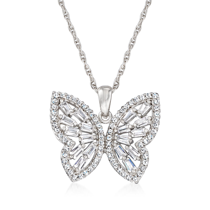 Sterling silver butterfly pendant necklace with CZ