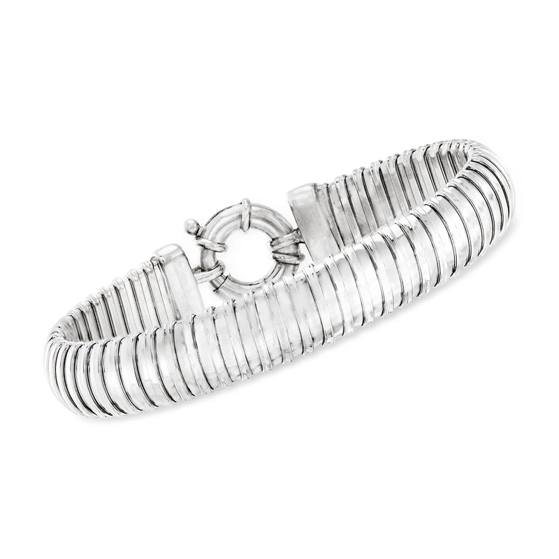Sterling silver tubogas bracelet with ribbed barrel links and round clasp