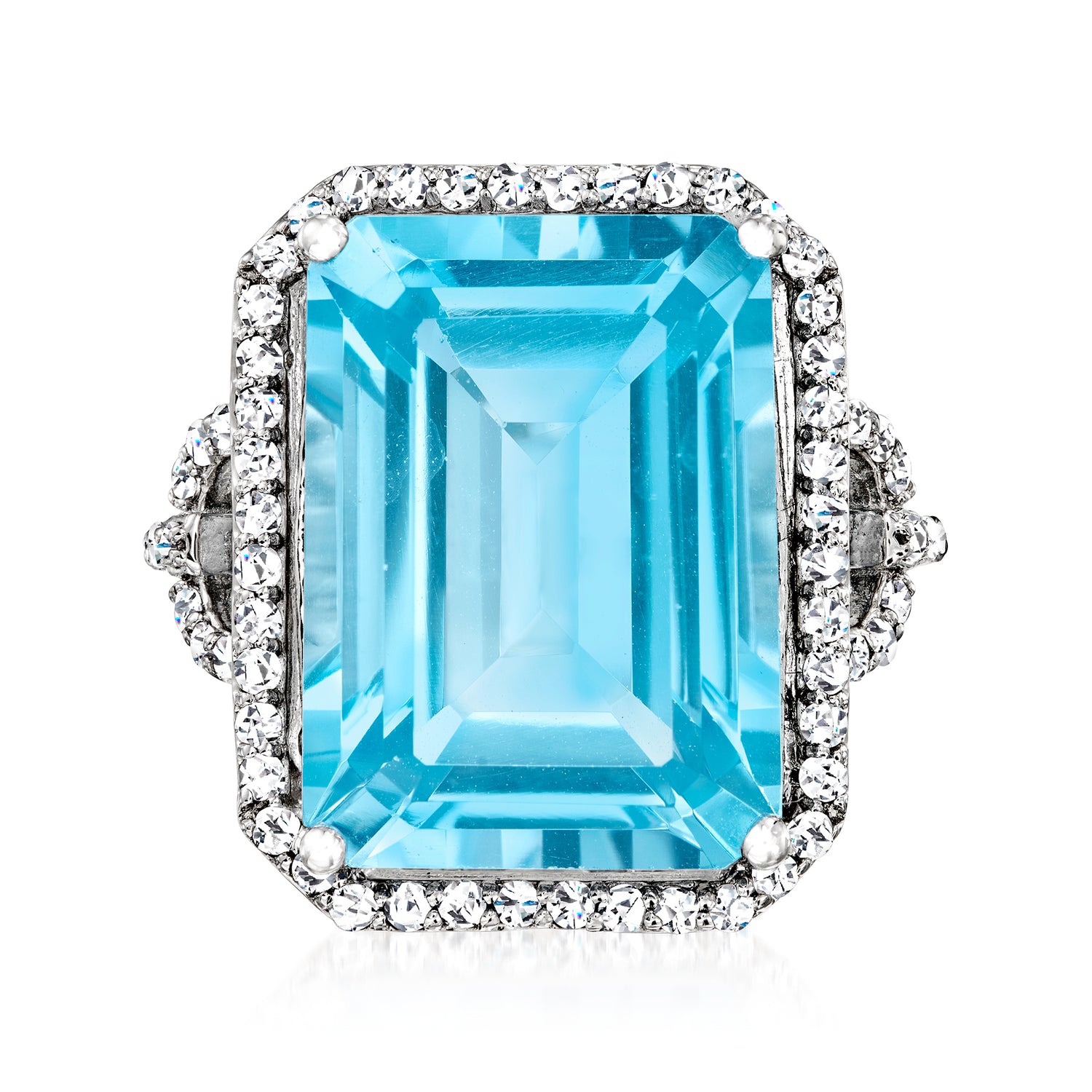 20.00 Carat Swiss Blue Topaz and .90 ct. t.w. White Topaz Ring in Sterling Silver