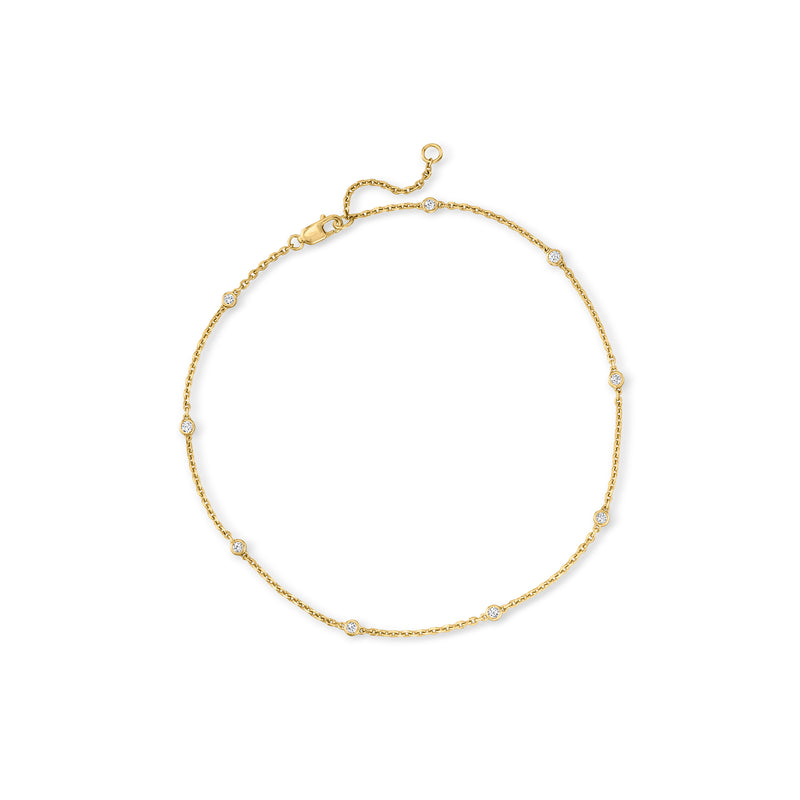 Gold over sterling diamond anklet with fine oval link chain and small round stations