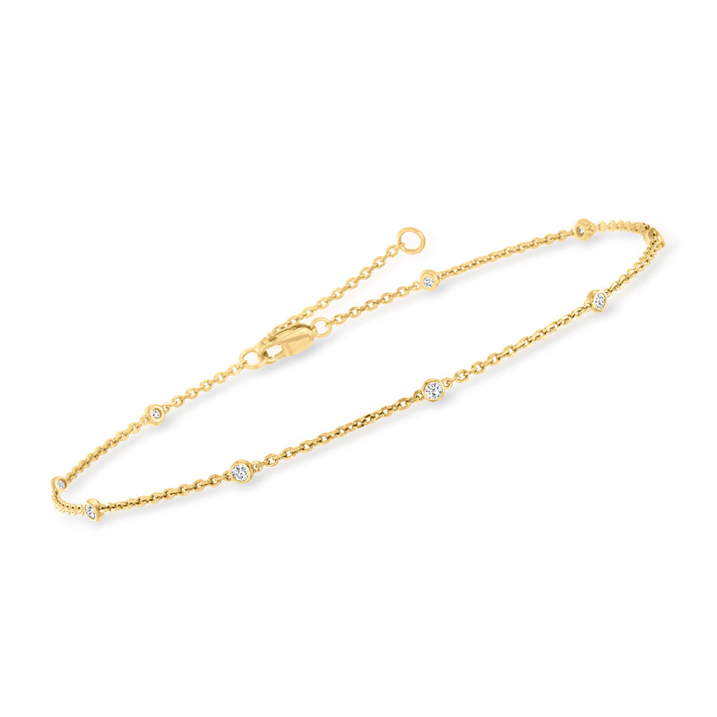 Gold over sterling diamond anklet with round stone stations along a slim chain and clasp