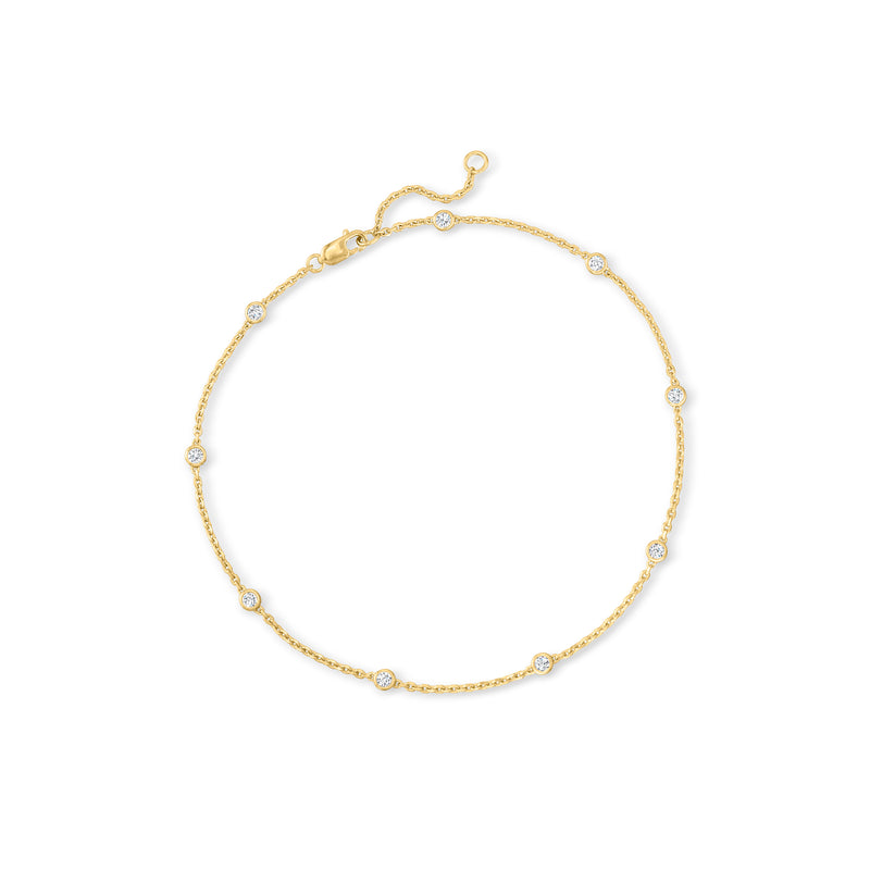 18kt gold over sterling diamond station anklet with round clear stones