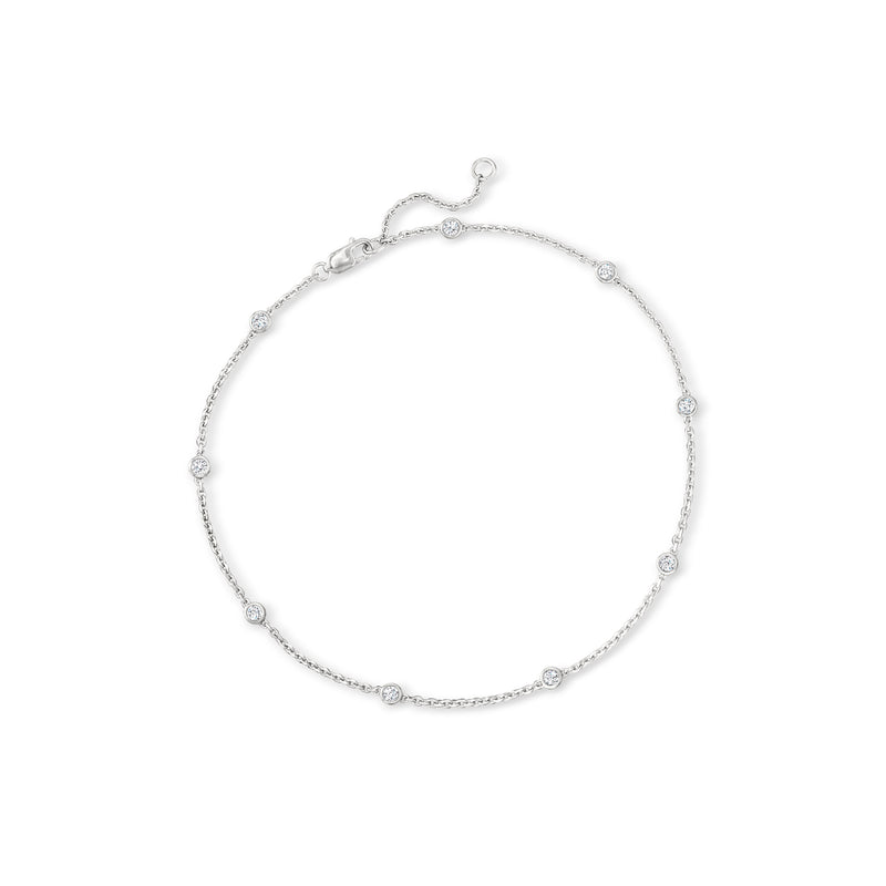 Sterling silver diamond station anklet with small round stones and clasp