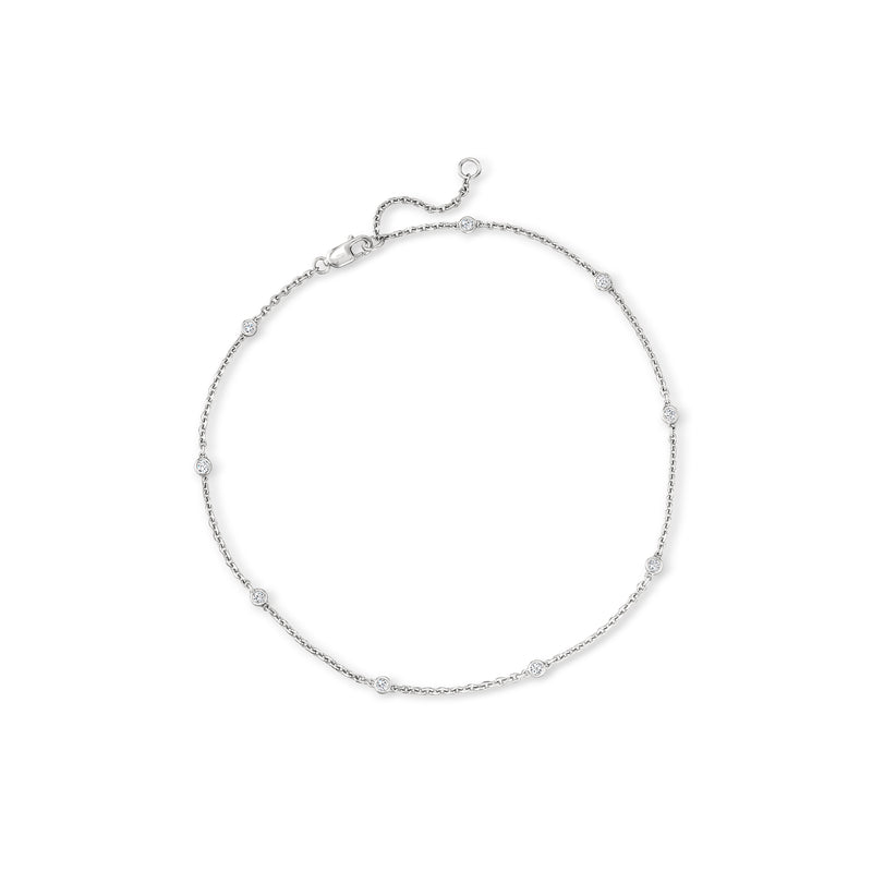 Sterling silver diamond station anklet with lobster clasp