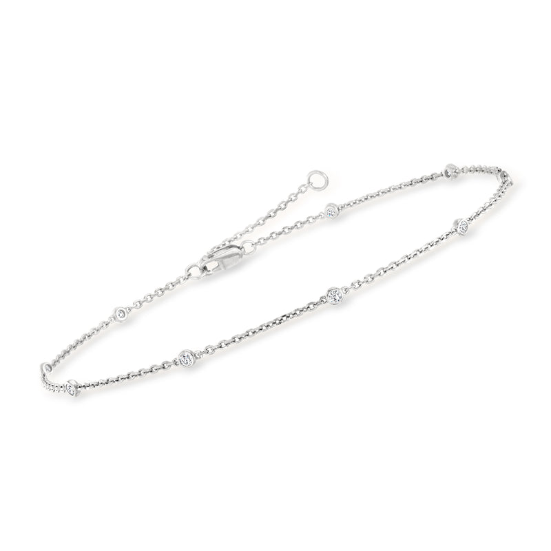 Sterling silver diamond station anklet with evenly spaced round stones and small clasp