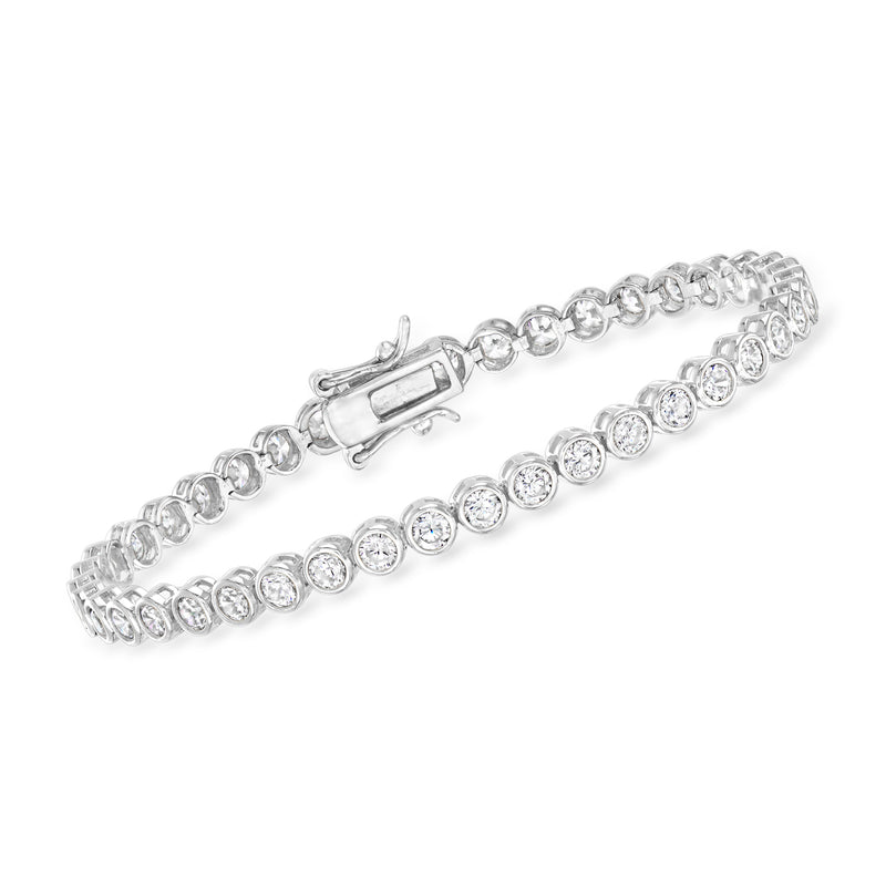 Sterling silver tennis bracelet with round CZ stones and hinged clasp, tennis-style links