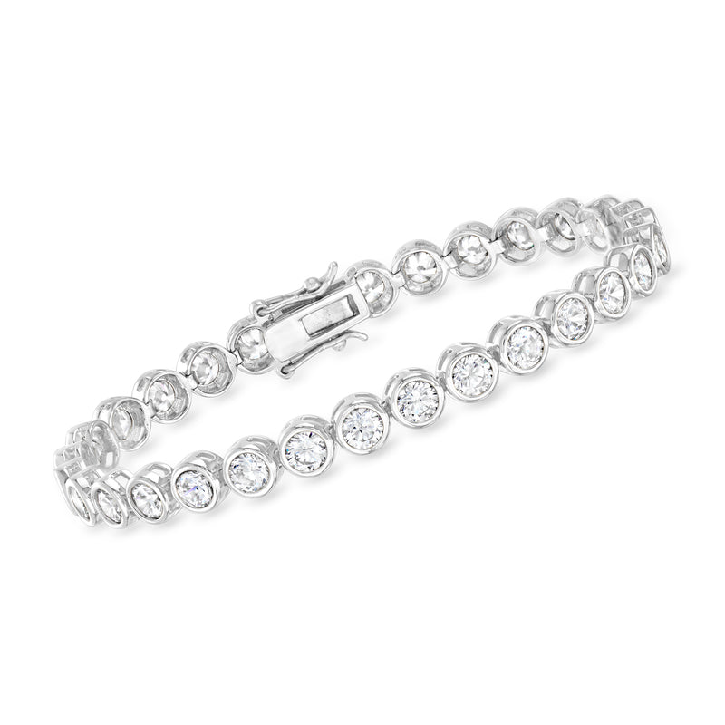 Sterling silver CZ tennis bracelet with round clear stones and box clasp