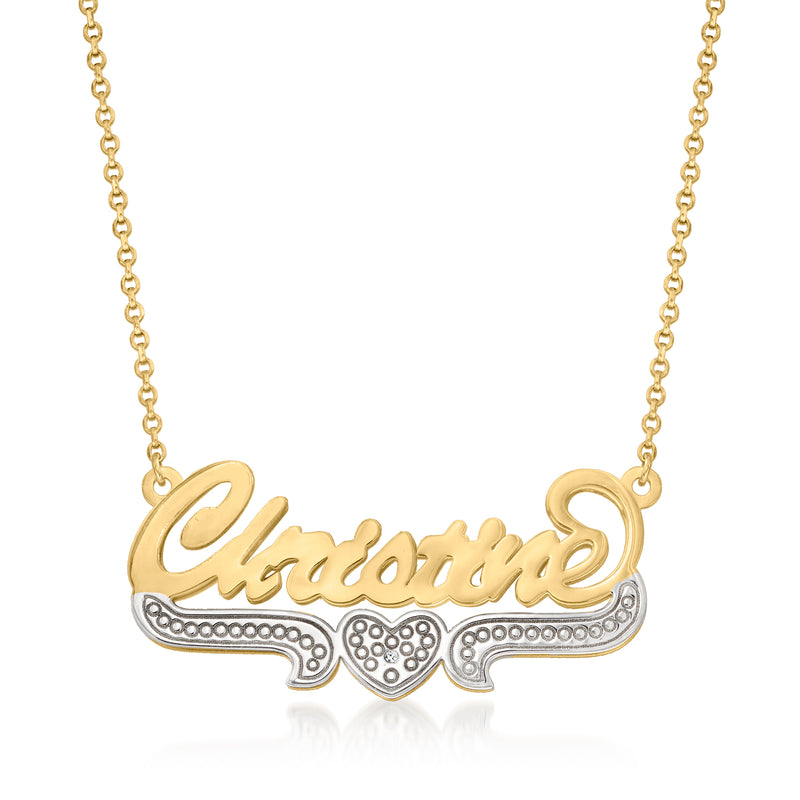 Two-tone gold over sterling personalized name heart necklace with diamond accent