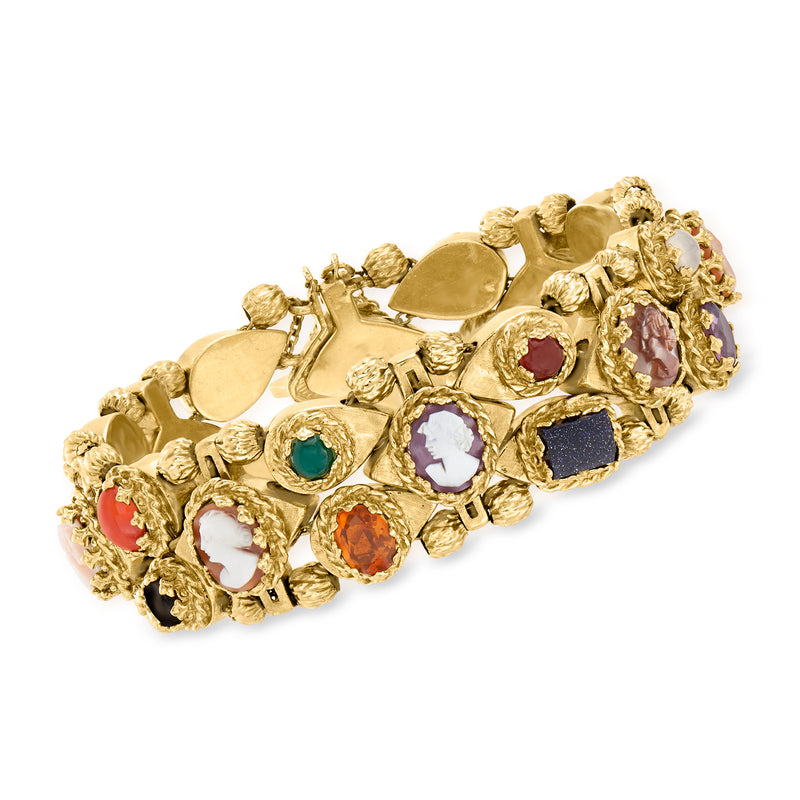 Vintage 14kt yellow gold multi-gemstone bracelet with oval bezel links and colorful stones