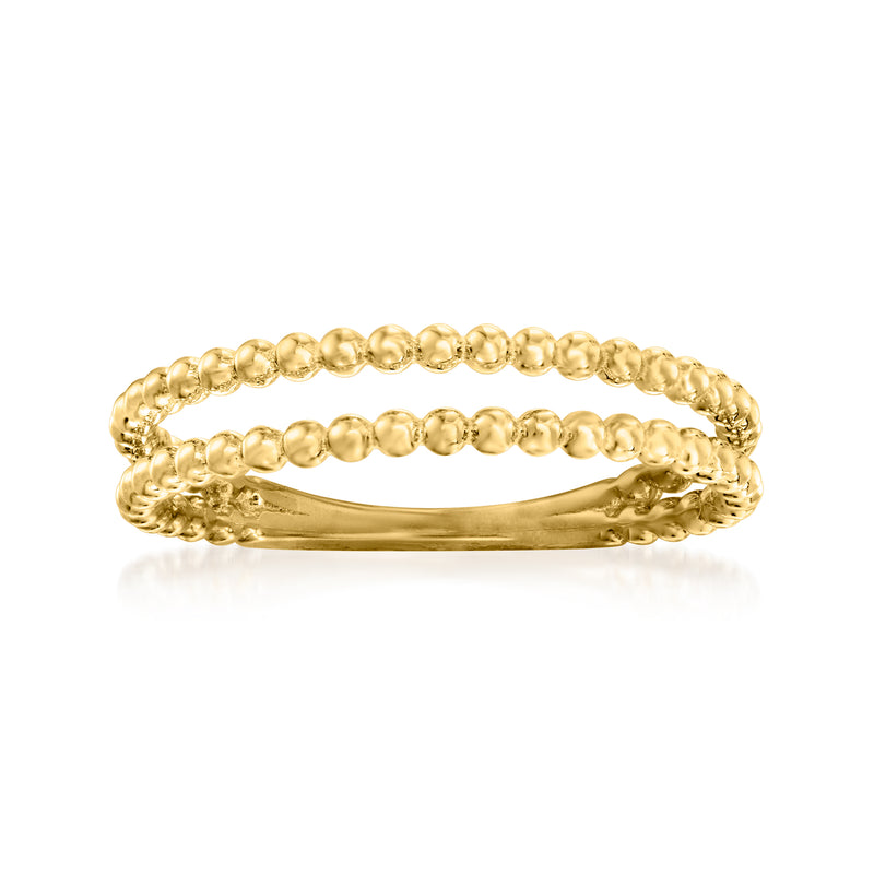 14kt yellow gold two-row beaded ring, raised round bead detail