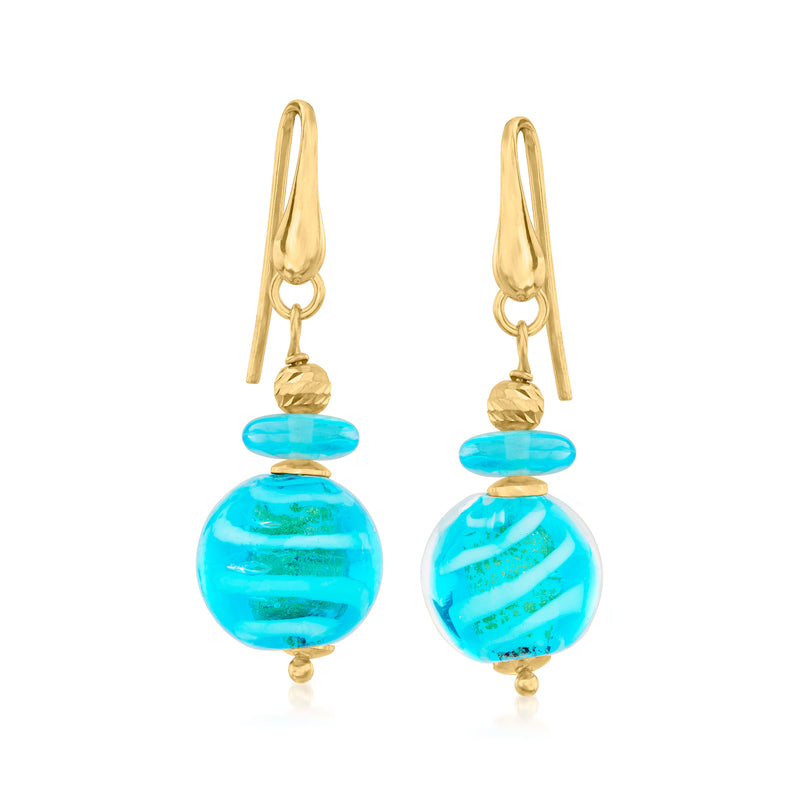18kt gold over sterling earwire drop earrings with turquoise Murano glass beads