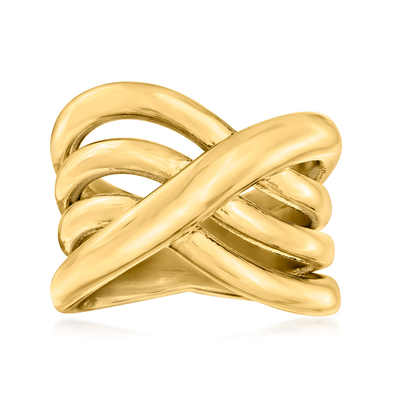 Yellow gold crisscross ring with overlapping band design