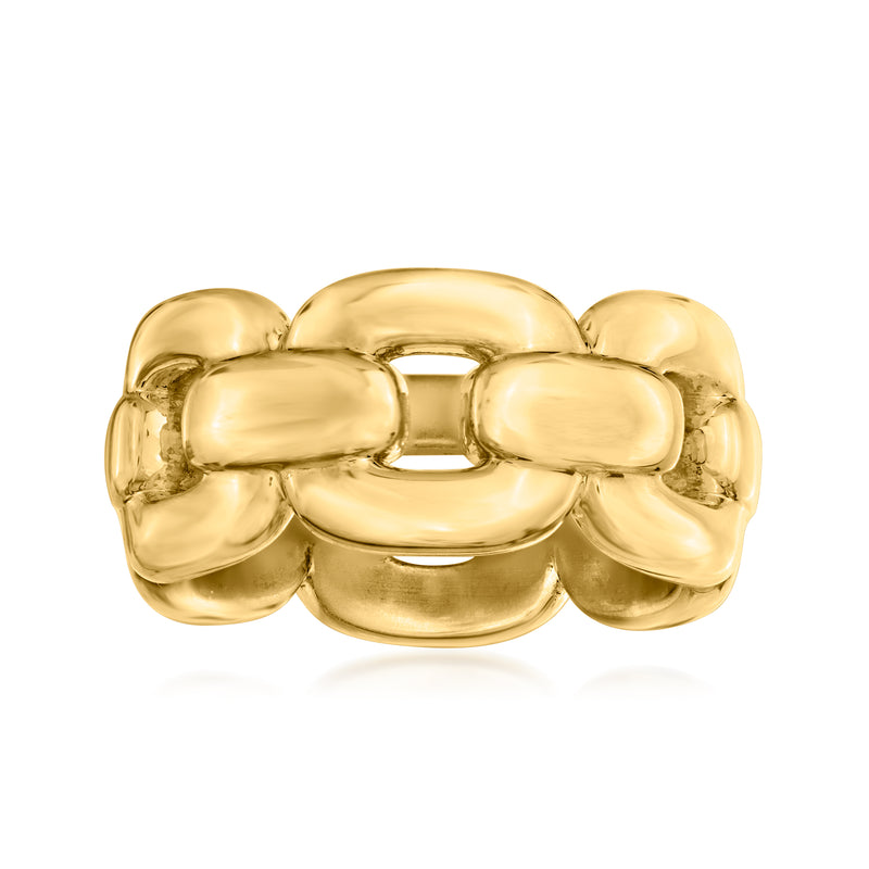 Yellow gold round-link resin ring with linked oval domes, polished finish