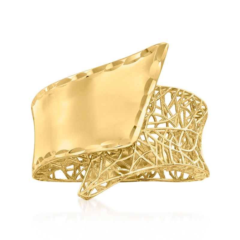 14kt yellow gold openwork ring with lattice design and wide raised top