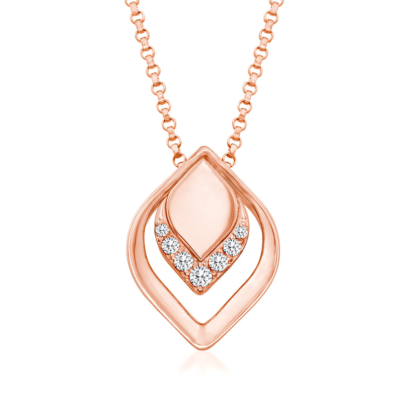 Roberto Coin rose gold petal necklace with diamond-accented pendant and center stone