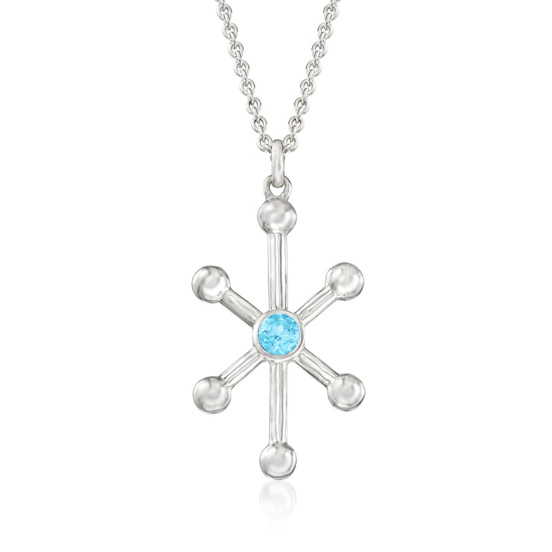 Sterling silver cross pendant necklace with Swiss blue topaz center stone