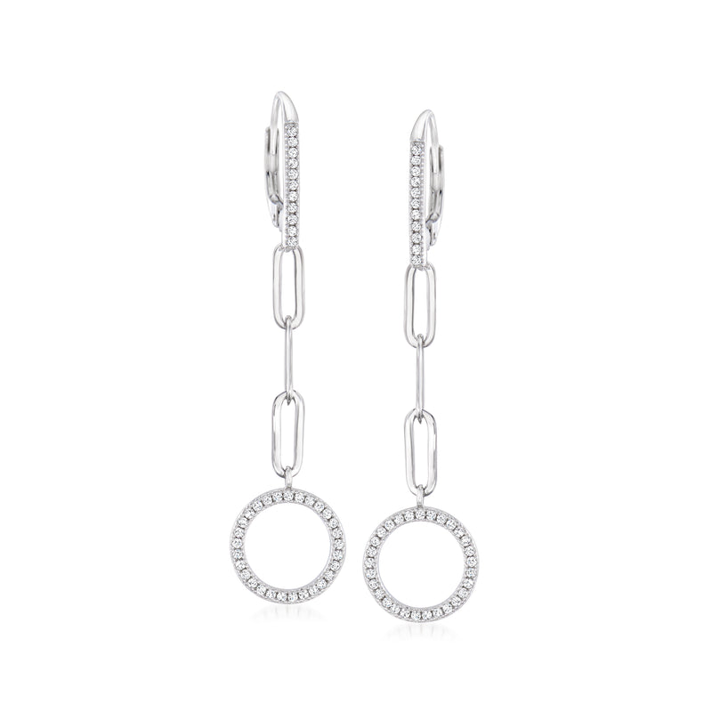Sterling silver circle CZ drop earrings with leverback closures