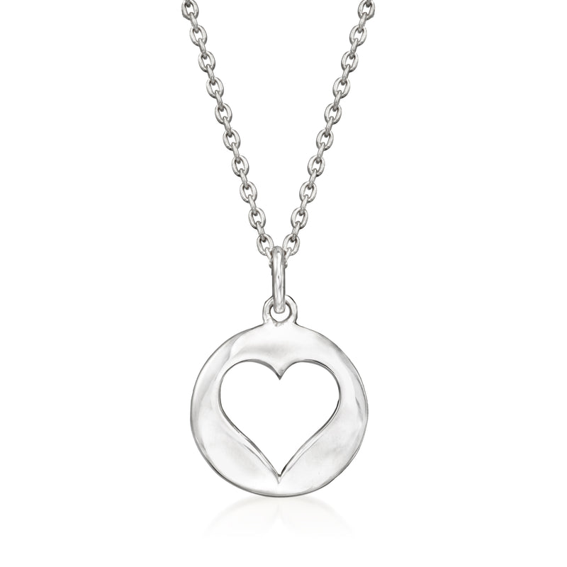 Sterling silver heart pendant necklace with round token medallion
