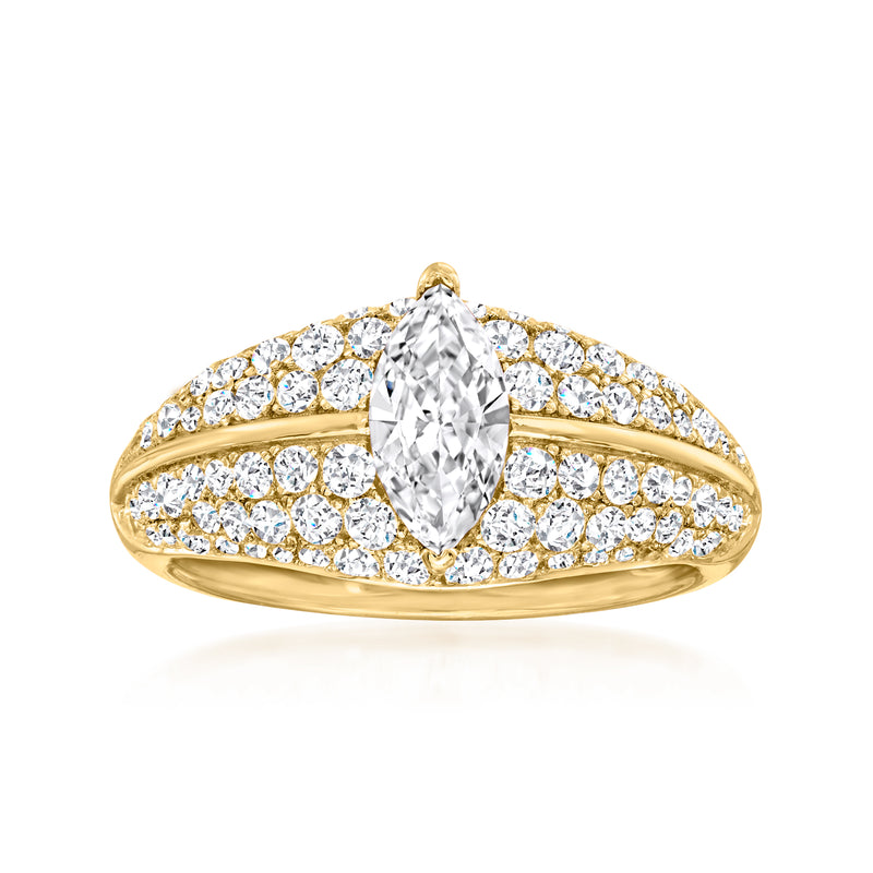 18kt gold over sterling CZ cluster ring, oval center stone with pave halo and band