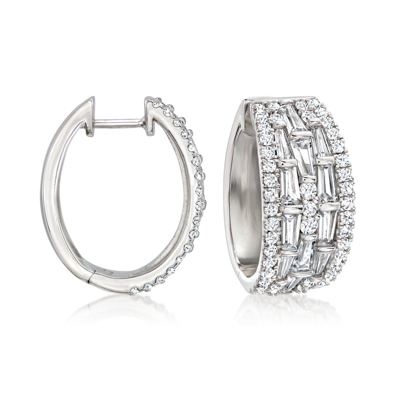 Sterling silver hoop earrings with baguette and round CZ stones