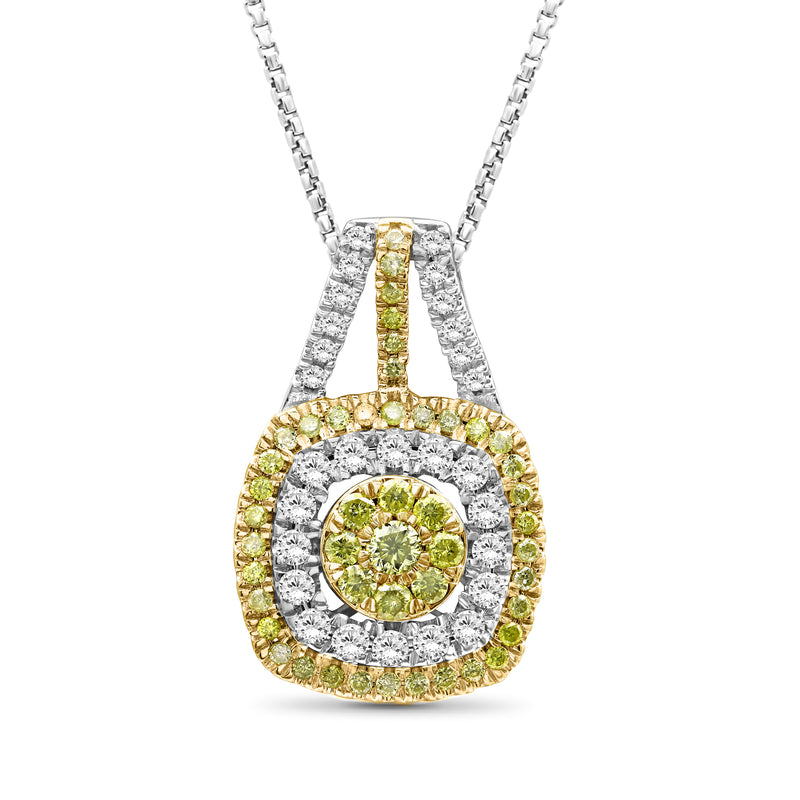 14kt white gold diamond cluster pendant necklace with yellow and white teardrop halo