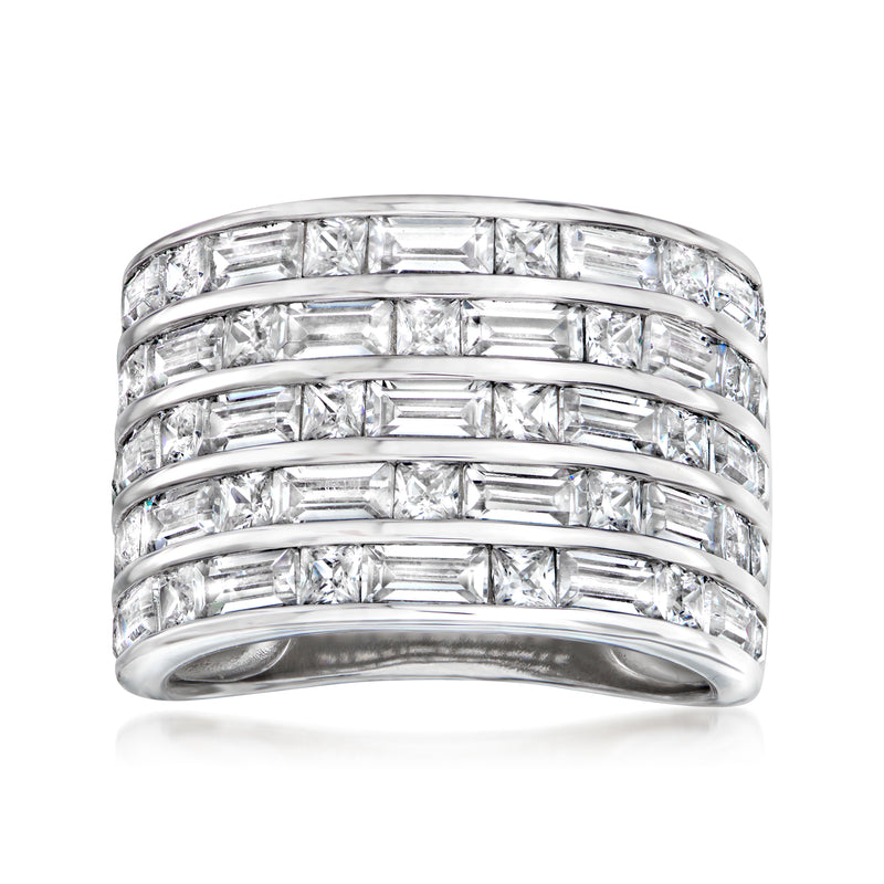 Sterling silver multi-row CZ ring with three bands of clear square-cut stones