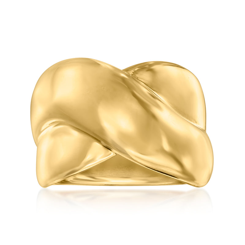 Yellow gold over resin X-style knot ring with glossy curved bands