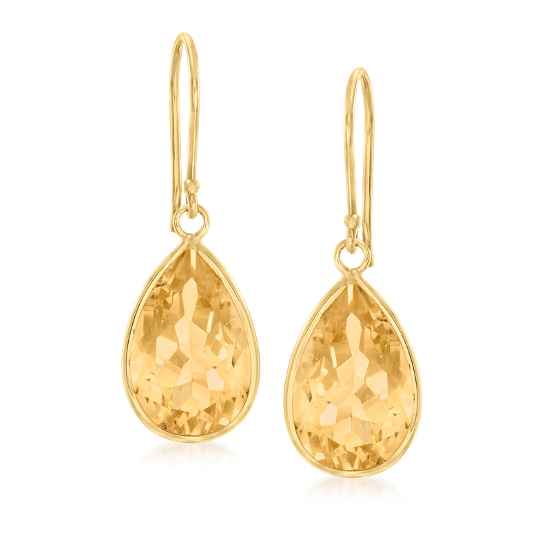 14kt yellow gold citrine drop earrings with teardrop earwires