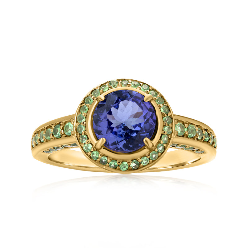 1.50 Carat Tanzanite Ring with .50 ct. t.w. Tsavorites in 14kt Yellow Gold
