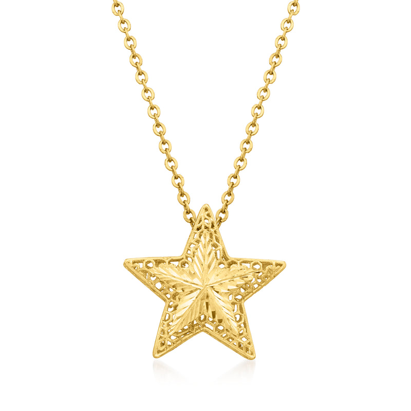14kt yellow gold star mesh-style station necklace with linked chain and star pendant