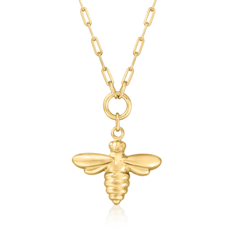 14kt yellow gold paper clip link necklace with bee charm pendant
