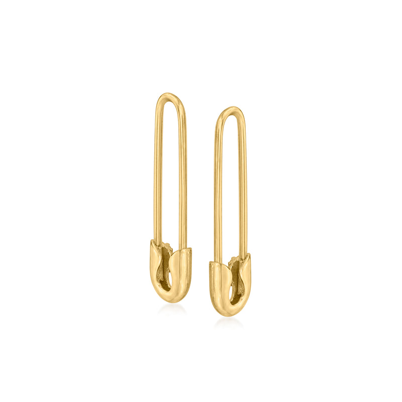 14kt yellow gold safety pin earrings with hinged pin dangle on earwire