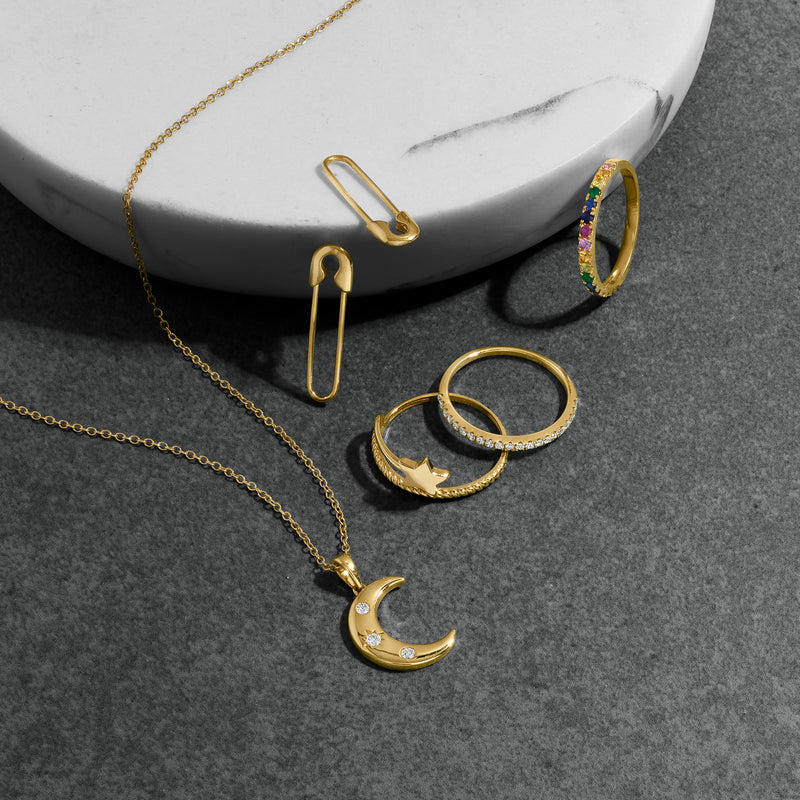 Yellow gold safety pin earrings, small hinged pin drop on earwire