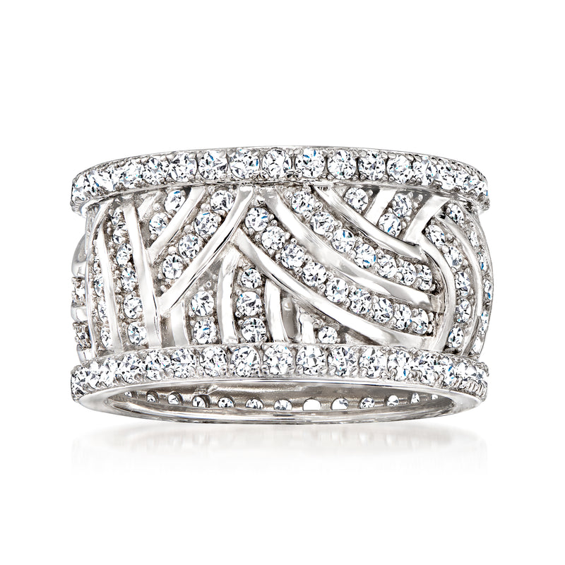 Sterling silver eternity band with round CZ stones in swirl rows