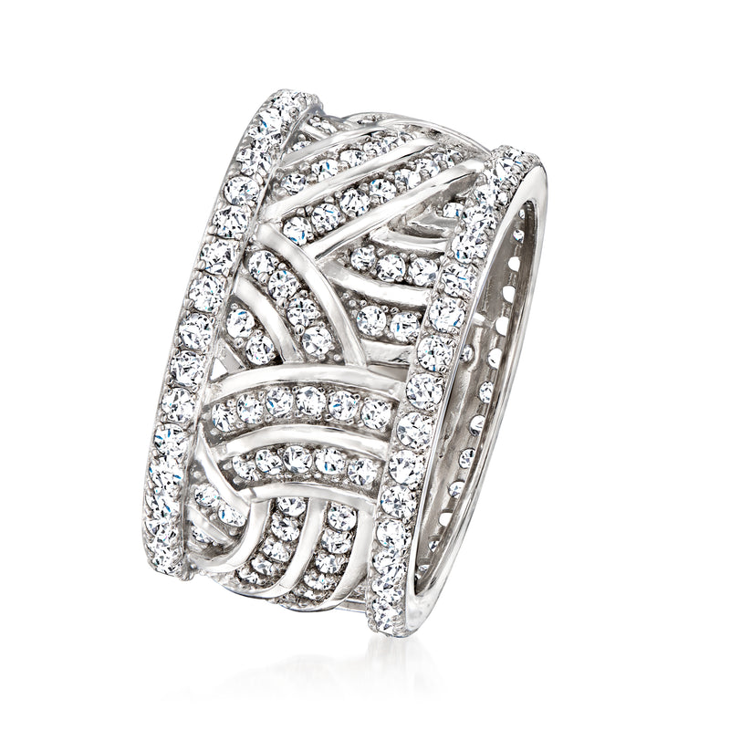 Sterling silver CZ eternity band, curved raised rows with sparkle stones