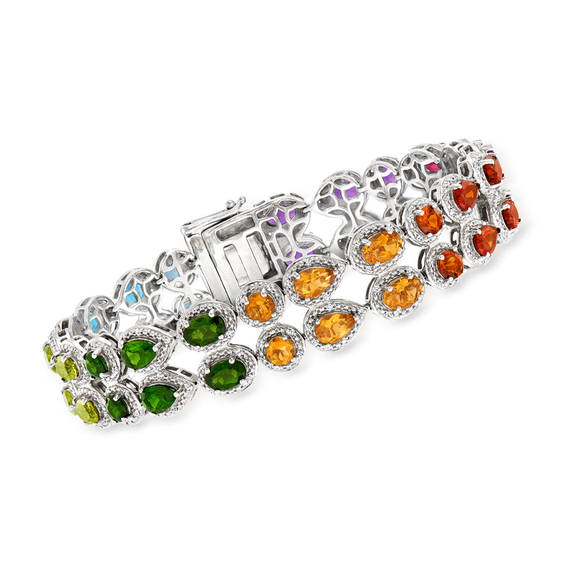 Sterling silver multi-gemstone bracelet with orange, green, purple, blue and red stones