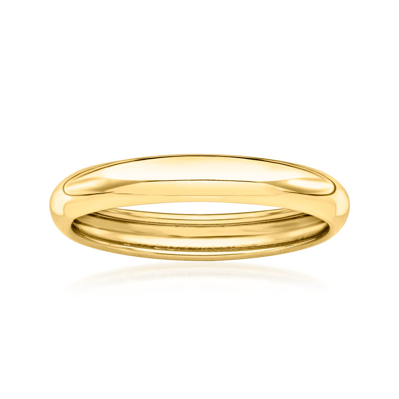 18kt yellow gold ring with smooth, polished band and rounded oval profile
