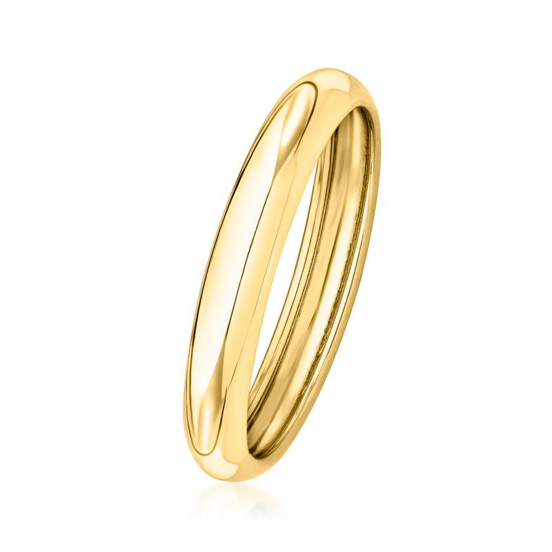 18kt yellow gold ring with smooth polished band and rounded inner edge