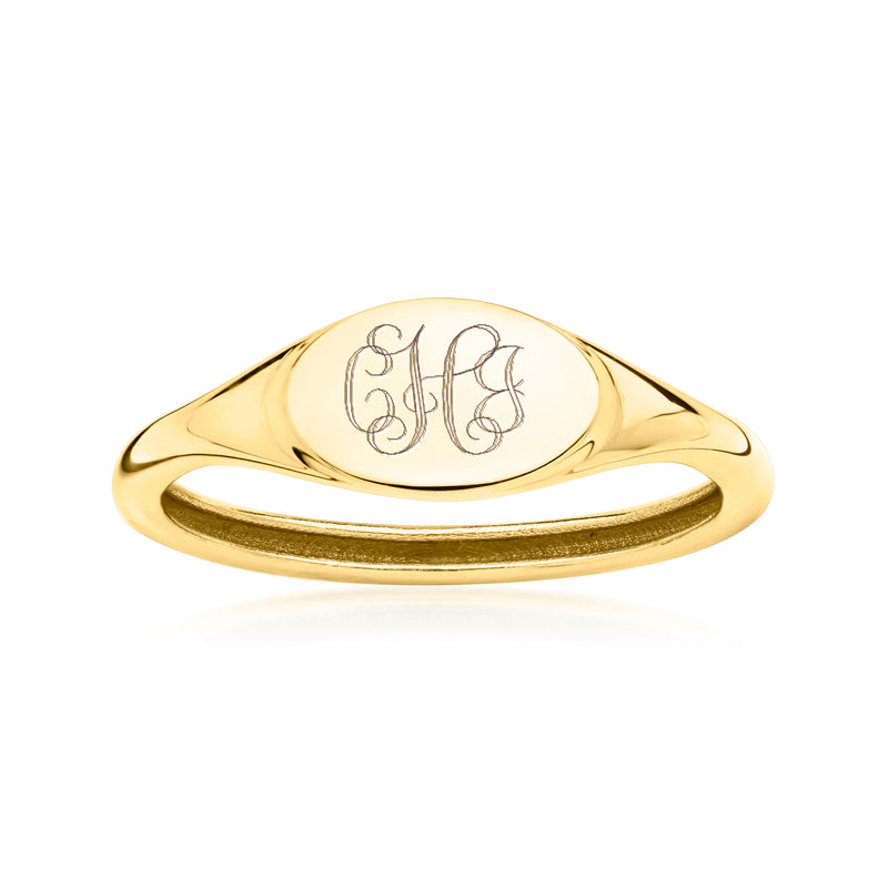 14kt yellow gold signet ring with personalized monogram on oval face