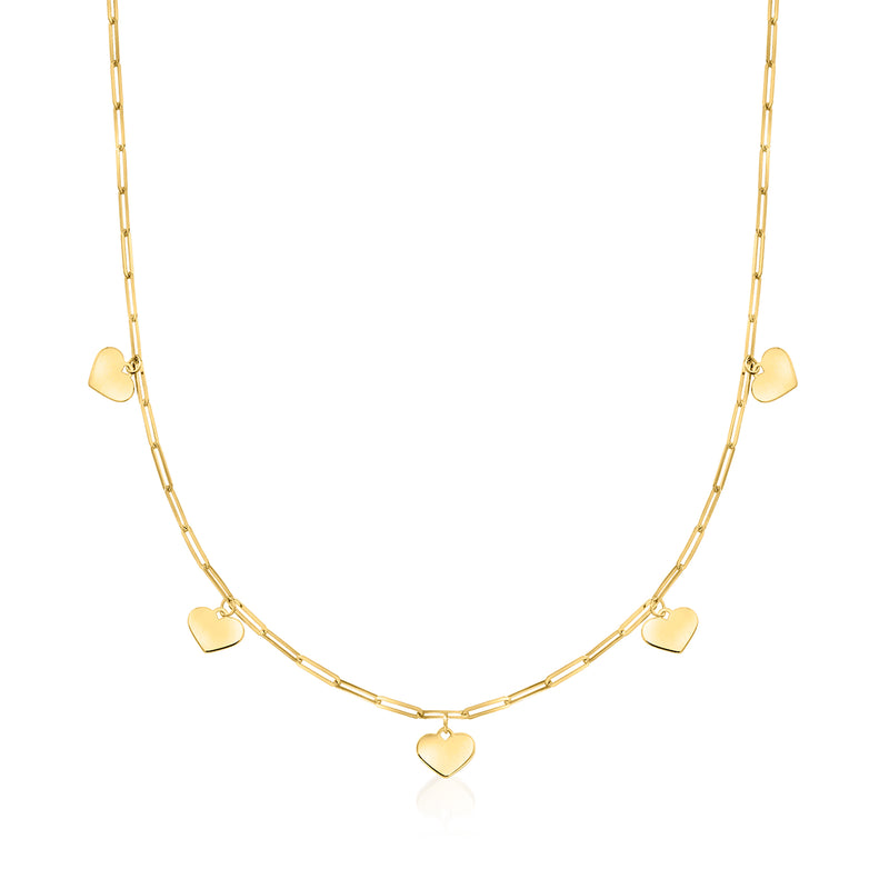 14kt yellow gold heart charm paper clip link necklace