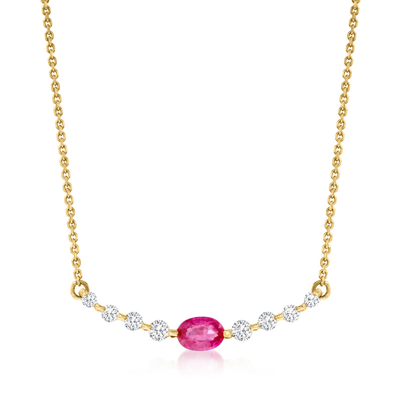 18kt yellow gold necklace with oval ruby center and round diamond accents