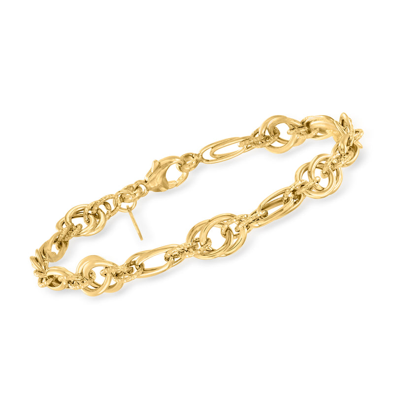 14kt yellow gold interlocking oval and multi-link chain bracelet