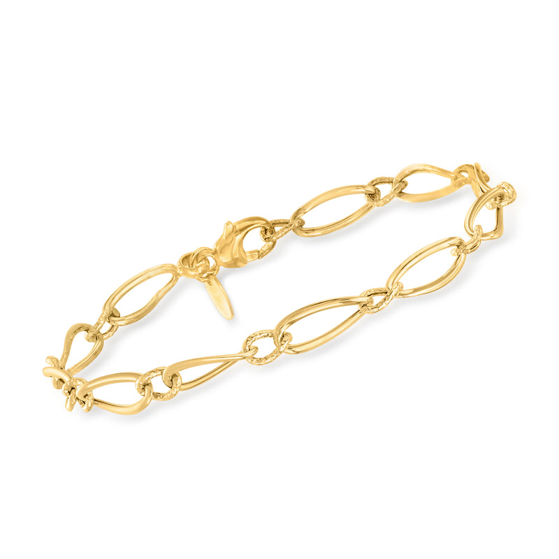 18k yellow gold teardrop-shaped link bracelet with oval links