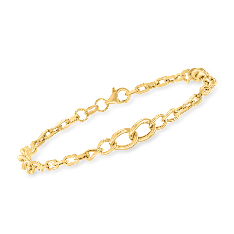 Yellow gold link bracelet with graduated cable and curb links