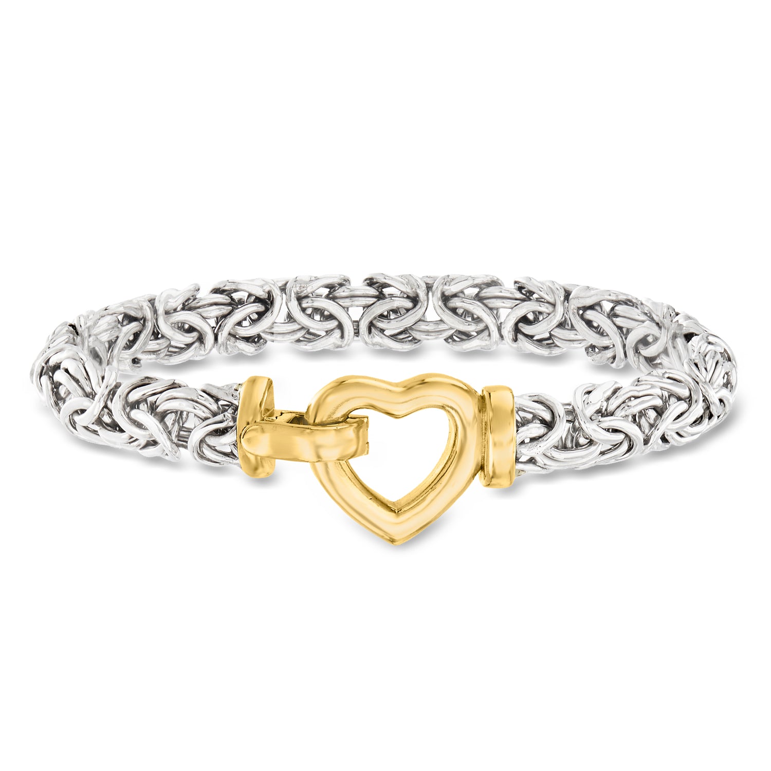 Two-Tone Sterling Silver Byzantine Heart Bracelet
