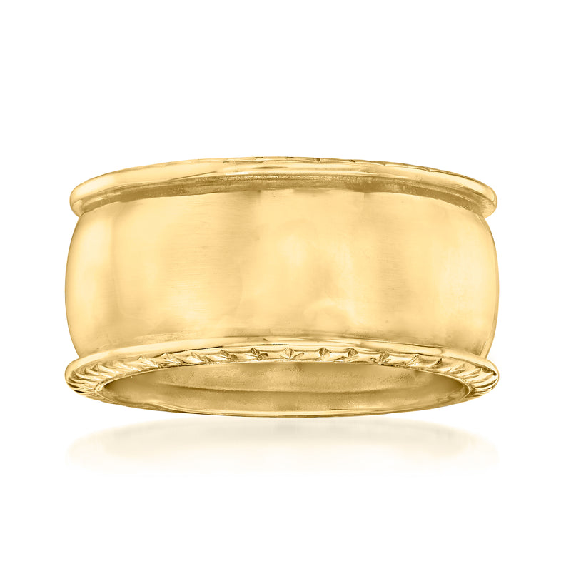18kt gold over sterling wide band ring with smooth top and ridged inner edge