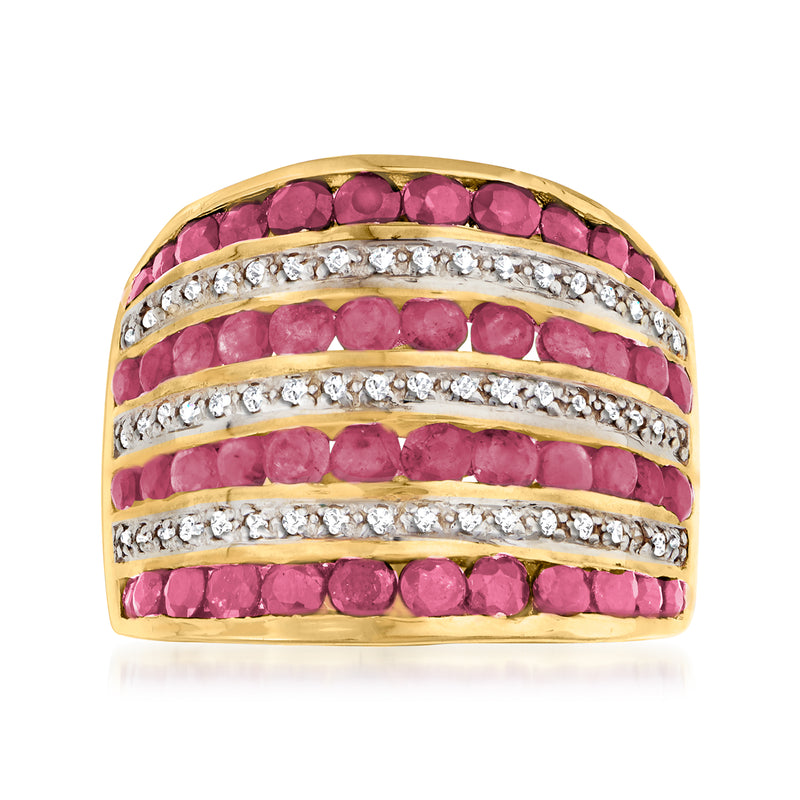 Gold over sterling multi-row rhodolite garnet and white zircon ring, oval stones